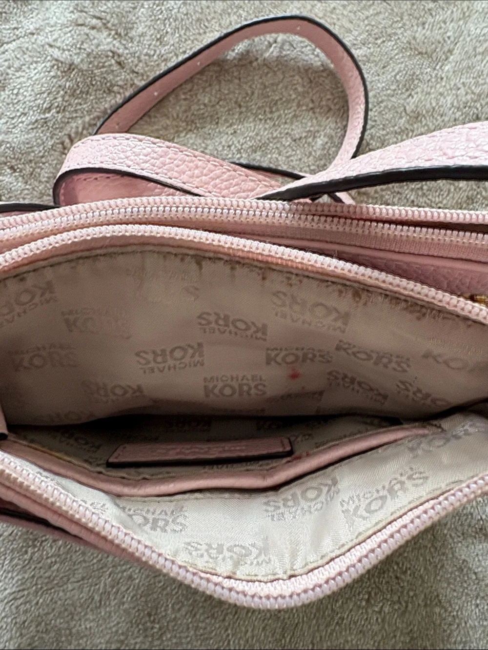 Michael Kors Blush Pebbled Leather Crossbody with Gold MK Emblem